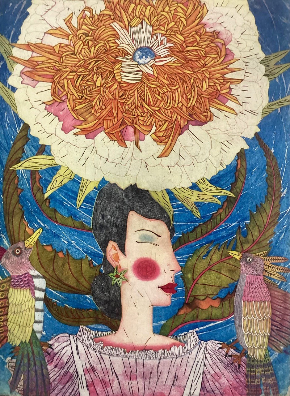 Yuji Hiratsuka, “Bio Multiverse,” 2024, Intaglio and Chine Collé, 24 x 18 in.
