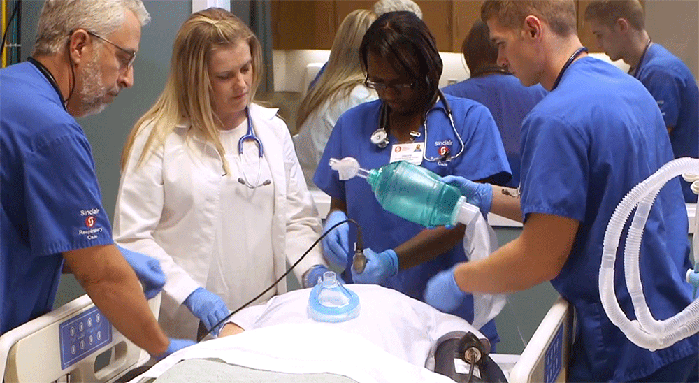 students in a pratical respiratory care lab